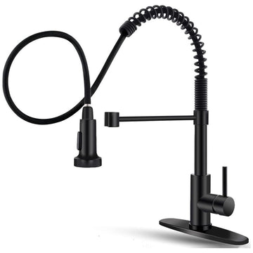 OWOFAN Black Kitchen Faucet with Pull Down Sprayer Stainless Steel Single Handle Pull Out Spring Sink Faucets 1 Hole Or 3 Hole Dual Function for Farmhouse Camper Laundry Utility Rv Wet Bar