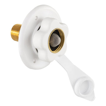 RecPro RV White City Water Fill Inlet Flange Brass with Check Valve | Made in America (No Hose Elbow)