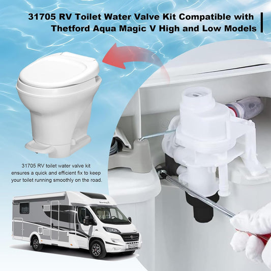 31705 RV Toilet Water Valve Kit,RV Toilet Valve,RV Toilet Parts Compatible with Thetford Aqua-Magic V High and Low Models Such as 31687,31688,31667,31683,31648,31652,etc