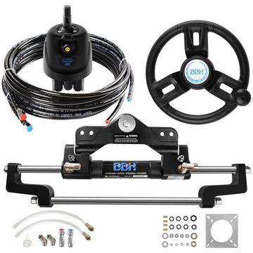 BBH New Marine Boat 200HP Hydraulic Outboard Steering System Kit with Steering Wheel,Hydraulic Cylinder, Helm Pump and Tubing