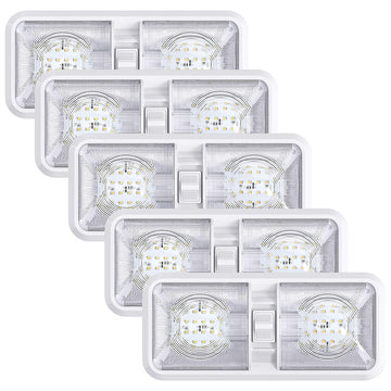 Leisure LED 5 Pack RV LED Ceiling Double Dome Light Fixture ON/Off Switch Interior Lighting for Car/RV/Trailer/Camper/Boat DC 11-18V Natural White 4000-4500K 48X2835SMD (Natural White 4000-4500K, 5)